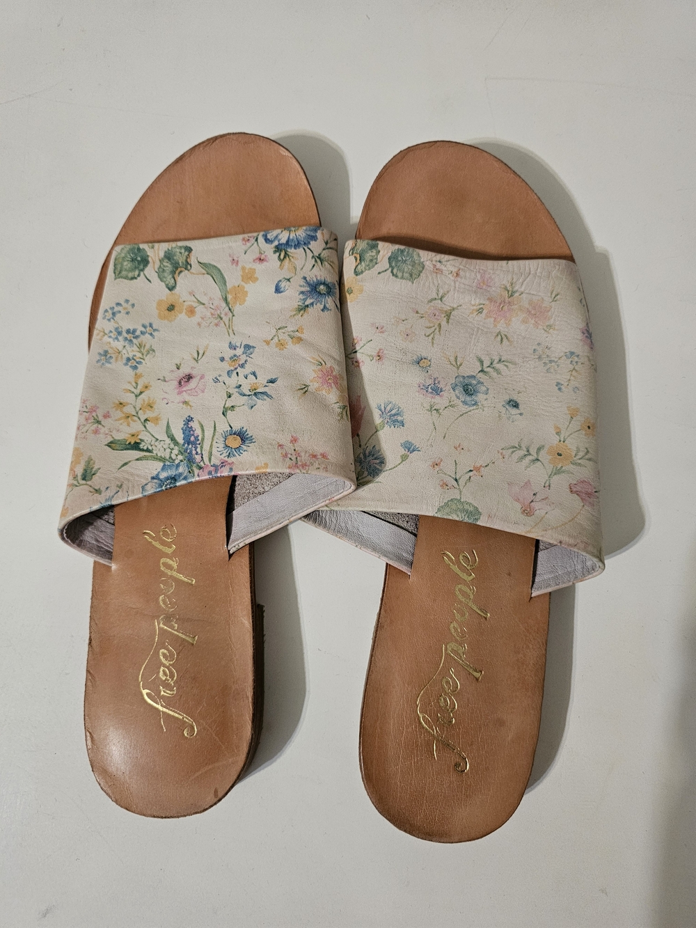 Free People Cream Floral Slide Sandals with Multicolor Bloom